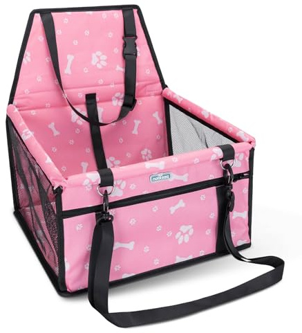 Nobleza Siège Auto pour Chien et Chat, Panier de Voiture Pliable pour Petits Chiens avec Ceinture de Sécurité, Imperméable et Respirant en Tissu Oxford, 40x34x25cm, Rose