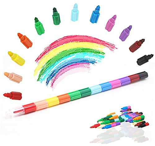 ICEPAPA, Lot de 30 crayons empilables pour enfants, crayons de cire 12 couleurs assemblables et déformables, parfaits comme papeterie créative ou cadeaux pour enfants après fête