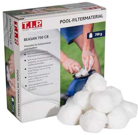 T.I.P. Poolfiltermaterial 700 g, filterbollar tvättbar, återanvändbar, ersättning för filtersand, 700 g filterbollar = 25 kg filtersand, hållbart filtermedium, resursvänlig, BEASAN 700 CB, 30446