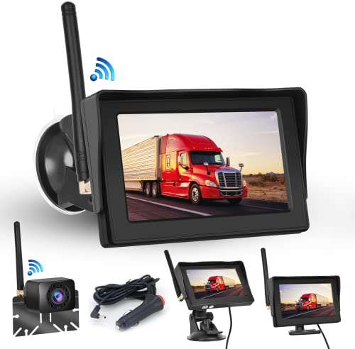 Hodozzy Kabellos Digital Rückfahrkamera Set mit 4,3 Zoll IPS Bildschirm Monitor und AHD Kamera Nachtsicht Wasserdicht IP68 Backup Rückfahrkamera, Wireless Einparkhilfe 12V für Auto, LKW, KFZ