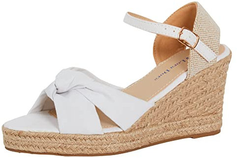 Sandales compensées à bout ouvert pour femme - Espadrilles compensées à lanières nouées - Sangle de cheville - Boucle réglable - Chaussures classiques avec semelle intérieure en mousse à mémoire de