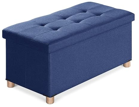 BRIAN & DANY Sitzbank mit Stauraum, Sitztruhe Sitzhocker Fußhocker, Faltbar Sitztruhe Sitzhocker mit Deckel, Blau, 76 x 38 x 38 cm