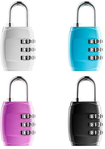 Ysimple Schloss mit Zahlencode, 4 Packungen 3 Stelliges Anti-Rost Wetterfeste Vorhängeschloss Zahlenschloss Gepäck Zahlenschloss für Spind Fitnessstudio Gartenzäunen (4 Stück)