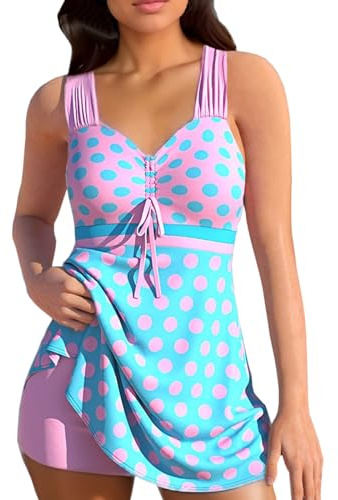 2 Piece Swimming Costume Women Tankini Set Swimsuits Floral Print Skirted Swimsuit Bowknot Cami Top with Boyshorts Plus Size Swimwear Modest Bathing Suit Beach Swim Dress Split Tankini Top + Shorts