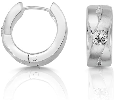 Cassini | Creolen Silber 925 Damen – X-Form Ohrringe mit Zirkonia, Matt & Rhodiniert – Hypoallergen Klappcreolen aus Sterling Silber, Eleganter Schmuck für Alltag & Anlass, 3CZG