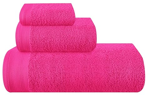 MALLONI HOME Ultra-weiches 3er-Pack Baumwoll-Handtuch-Set, enthält a übergroße Badetücher 70 x 140 cm, a Handtücher 40 x 60 cm und a Waschbetten 30 x 30 cm, Heiße Rosa