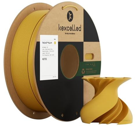 kexcelled PLA Matte Senfgelb Filament 1,75mm +/-0,03mm, Matt Textur Finish Farbe, Ästhetische Materialien für FDM 3D Druck, 1kg Rolle Spule