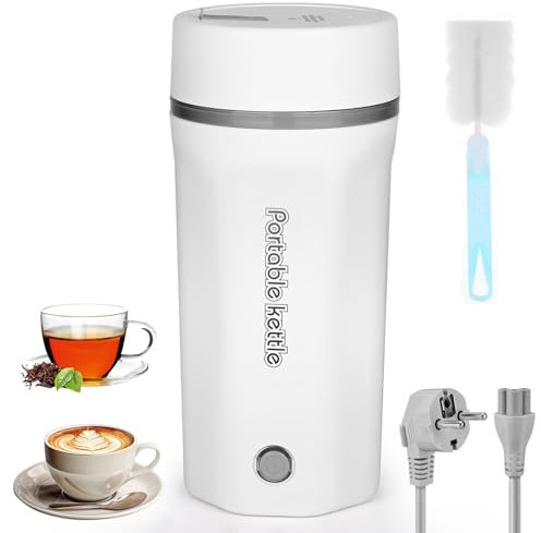 500ML Hervidor de Agua de Viaje Mini Hervidor Eléctrico 3 en 1 Hervidor de Agua Pequeño y Termo Hervidor de Viaje 300W Doble Capa 304 Acero Inoxidable Eléctrico Portátil Apagado Automático (BLANCO)