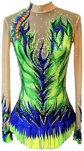 Kmarouse Mädchen-Trikot for Rhythmische Gymnastik, Glitzernde Diamanten, Lange Ärmel, Wettkampf-Gymnastikbekleidung for Damen(4XL)