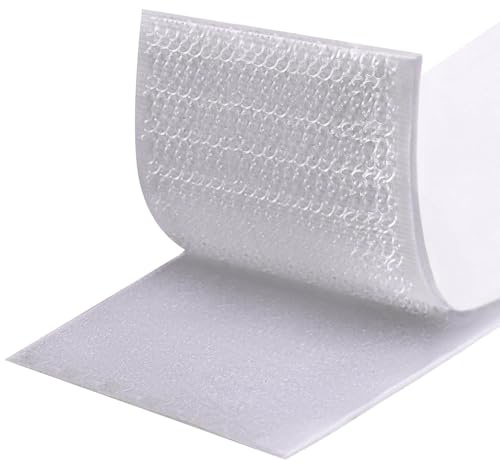 Fesoar Scratch dubbelsidig självhäftande tejp, självhäftande tejp, självhäftande kardborreband, kardborreband för alla typer av installationer och fotoramar (vit, 50 mm x 5 m)