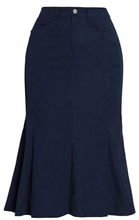 Allegra K Jupe en Velours Côtelé Femme Ourlet Plissé Taille Haute Style Décontracté Mi-Longue Automne pour Bureau Bleu foncé M