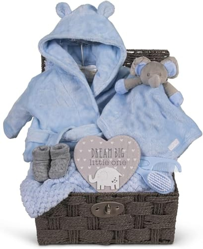 Cestino regalo per bambini blu grande cesto regalo ragazzo neonato elefante piumino doccia speciale unico nuovo bambino morbido carino