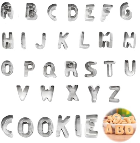 KEQAR 26 Pièces Emporte-Pièces Alphabet A-Z | Découpoirs à Biscuits en Acier Inoxydable | Set de Lettres pour Noms Personnalisés, Mots & Messages – Argenté
