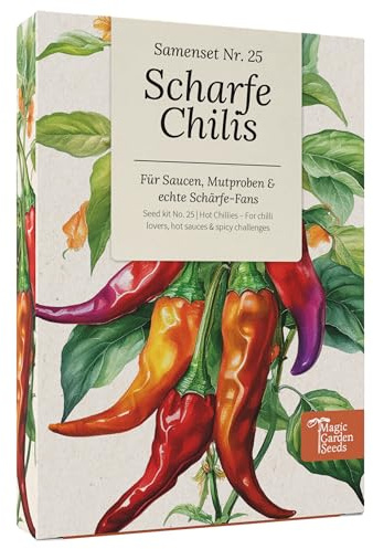 Magic Garden Seeds - Caja de semillas de chile picante con 6 variedades - Habanero, Bhut Jolokia, Trinidad Scorpion y más - chiles extremadamente picantes para jardín, olla y cocina - aromático y