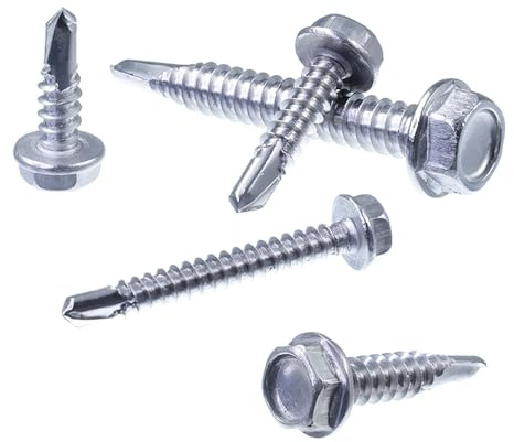 SECCARO Viti autofilettanti con testa esagonale e cintura 4,8 x 70 mm, acciaio inox A2, punta per trapano, ISO 15480/DIN 7504, 75 pezzi