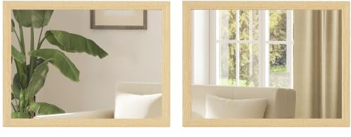 HOMCOM Decorative Rectangular Wall Mirror Wall-Mounted 30 x 40 cm Natural | Bathroom Mirror, Living Room, Bedroom, Hallway, Set of 2