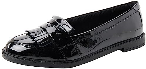 Clarks Women's Scala Bright Y Wide Fit School Uniform Shoes, Black Patent, 3.5 UK Wide