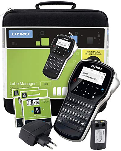 DYMO LabelManager 280 Kit de etiquetadora | Impresora de Etiquetas portátil y Recargable | Teclado QWERTY | con 2 Rollos de Etiquetas D1 y maletín de Transporte