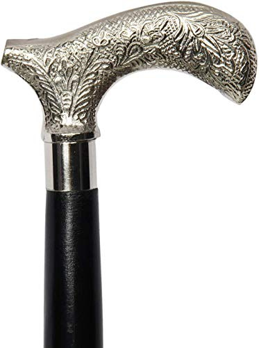 Bastone da passeggio in legno con manico in argento in stile in ottone