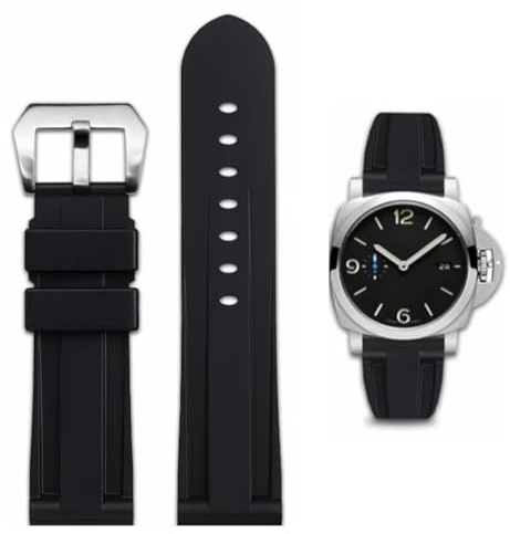 FOUUA Cinturino per Orologio Panerai Gomma Cinturino in Silicone 22mm 24mm Impermeabile in Acciaio Inossidabile Spazzolato Fibbia in Argento Compatibile con Panerai Unisex