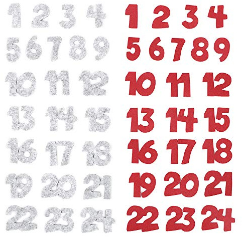 2 Conjuntos Números 1-24 de Fieltro Adhesivos Calendario de Adviento Adornos Navidad Navideños Manualidades Decoración Ornamentos