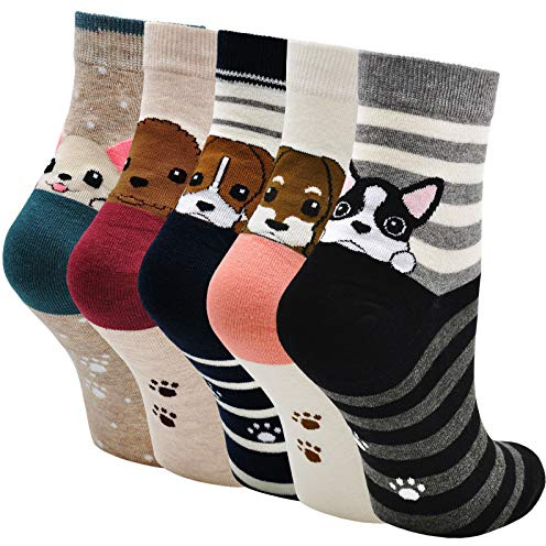 Chaussettes Fantaisie Femme Animaux: Rigolotes Socquettes Droles Mignonnes Doux en Coton, EU 37-43, 5 Paires