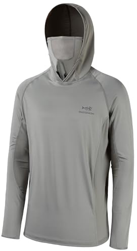 BASSDASH UPF 50+ Men’s Long Sleeve Fishing Shirt with Mask UV Neck Gaiter Hoodie (Ash Grey, XX-Large)
