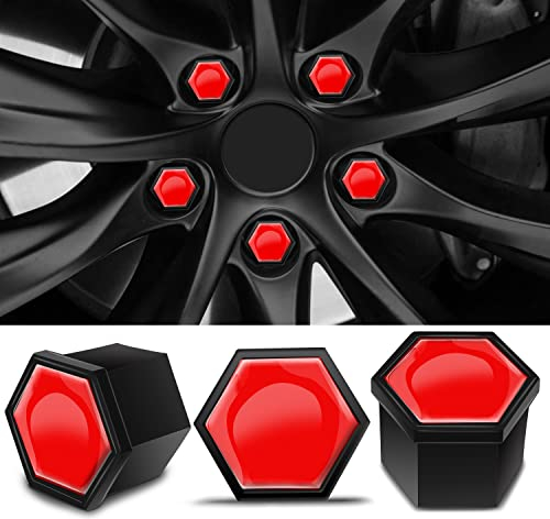 SkinoEu 20 Pezzi Tappi a Vite Ruota Set Universale 17mm Copridadi Ruota per Auto, Antifurto Tappo Ruota, Tappi Dadi Ruota Cerchione con Estrattore Rosso NB 2
