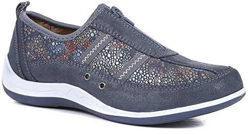 Pavers Women's Leather Shoes in Blue - Cushioned Footbed and Arch Support - Shoes with Zip Fastening - Ladies Sporty Footwear - Size UK 7 / EU 40
