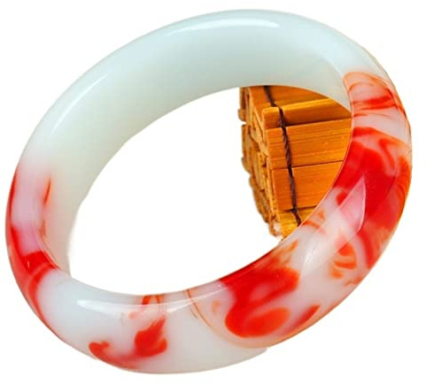 Oligage Braccialetto rigido in giada di colore naturale rosso e bianco, accessorio alla moda, amuleto intagliato, regalo per donne e uomini (colore gemma: 54-56 mm)