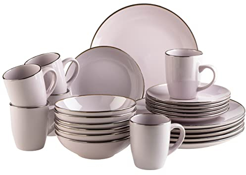 Set di stoviglie moderne per 6 persone con bordo in ottone, servizio combinato da 24 pezzi con stampi senza bordi, lavanda