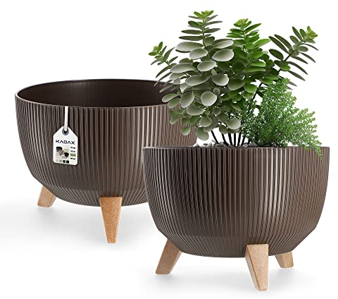 KADAX Vaso Rialzato 33 cm in Plastica per Piante da Interno ed Esterno, Coprivaso Decorativo con Piedistallo Simil-Legno e Design Moderno (Marrone)