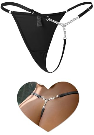 comeondear Women's G-strings Thongs Plus Size Shiny Crystal Chain Micro Thongs Ladies Stretchy Underwear Sexy Mesh Panties T-back Tangas Briefs UK 8 22