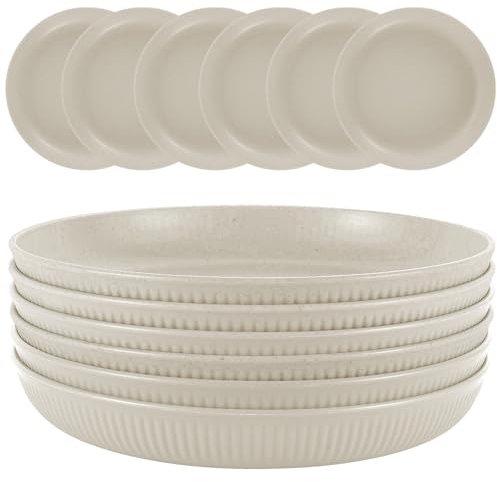 Dyserbuy 6pcs Unbreakable Dinner Plates Set, Plastic Plates Reusable, Lightweight Camping Plates, Picnic Plates for Salad, Pasta, Party, Home, Office, Microwave and Dishwasher Safe, Beige