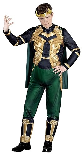 Men's Loki Costume | Officially Licensed MARVEL Adult Jumpsuit, Cape and Horned Headband for Halloween