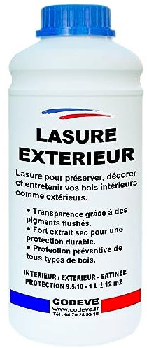 Lasure Bois Exterieur - Codeve Bois/Merisier - 1L - Intérieur/extérieur - Pour Une Protection Efficace De Vos Bois En Climat Difficile.