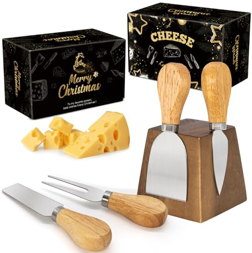Cheese Knife Set for Charcuterie - 4 Small Stainless Steel Cheese Knives and Fork with Magnetic Acacia Wood Holder - Charcuterie Board Accessories