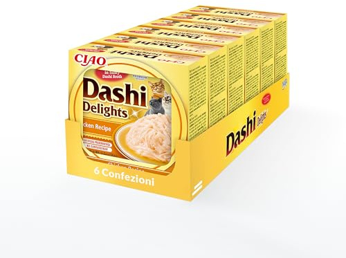 INABA Dashi Delights Katzenfutter Nass 100% Natürliches Hähnchenfleisch | Getreidefrei, Zuckerfrei, ohne künstliche Aromen, 86% Feuchtigkeit | Premium Katzen Leckerlies in Brühe 70 g (6er Pack)