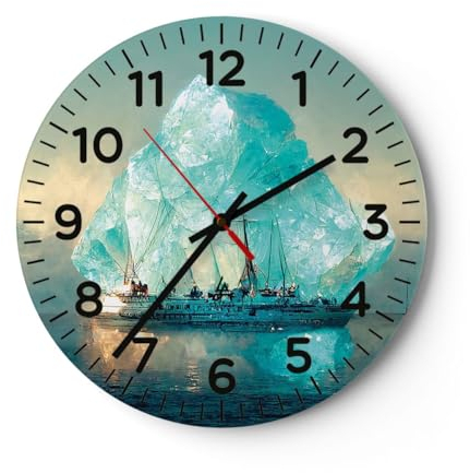 ARTTOR Orologio da Parete in Vetro Iceberg Nave Oceano 40x40cm Piccolo Moderno Orologio da Muro Per Casa Cucina Soggiorno Silenzioso Wall Clock Decorazione Orologio da Appendere - C4AR40x40-5978