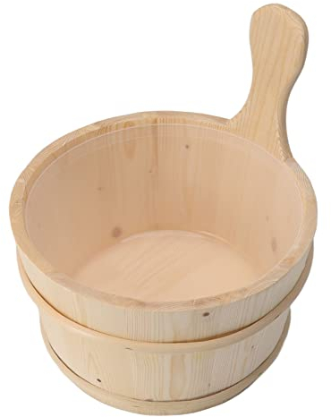 Wooden 4L Sauna Bucket and Ladle Set for Sauna Accessories and Spa, High Temperature Resistance, Plastic Liner, Exquisite Workmanship, Suitable for Sauna, Bath, Spa, Swimming