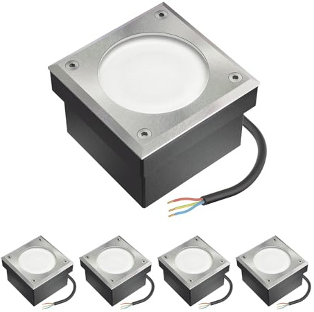 ledscom.de 5x LED Pflasterstein Bodeneinbauleuchte NEOLUM für außen, IP67, eckig, 10 x10cm, inkl. GX53 Leuchtmittel, 51lm, warmweiß