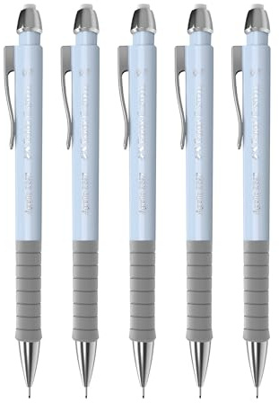 FABER-CASTELL 205210 – tryckpenna Apollo sky blå, 5 stycken, hårdhetsgrad B, påfyllningsgrad 0,7 mm, inkl. radergummi