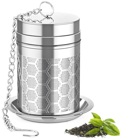 Yoassi 1PC Filtre à Thé Mailles Fines en Acier Inoxydable 304, avec Couvercle et Chaîne Longue pour Tasse, Théière, Mug