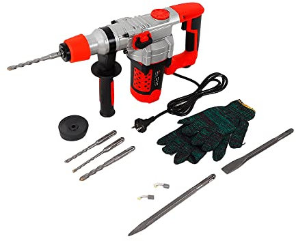 Marteau perforateur 2200 W Marteau perforateur à percussion 0-930 tr/min 220 V avec 6 couronnes de forage Une paire de gants 30 cylindres robustes pour métal, bois et béton