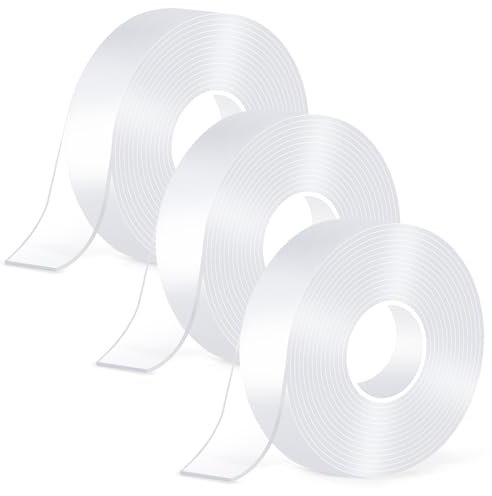 Double Sided Tape Heavy Duty,(9mx2cmx2mm,3Rolls) Strong Double Sided Mounting Nano Tape,Multipurpose Clear Adhesive Picture Hanging Strips,Removable Adhesive Sticky Tape for Poster Walls Decor Carpet