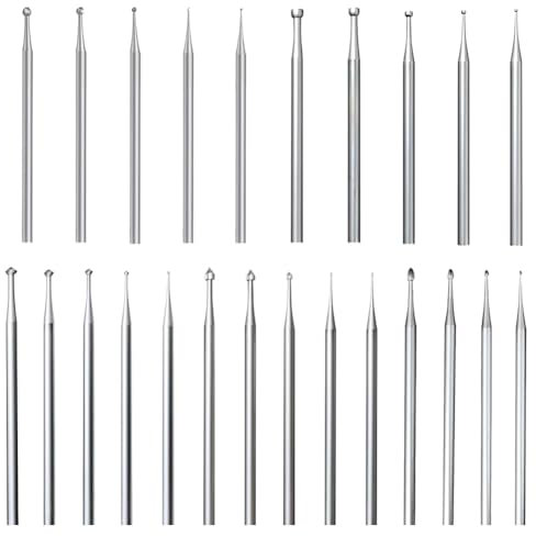 Yssevlon Juegos de Fresas con Vástago de 24 Piezas de 3/32 Pulgada, Que Incluyen Fresas Bola, Brocas Ajuste de Piedra, Fresas de Copa Redonda, Fresas Hart de 90º y Kits de Fresas de Yemas