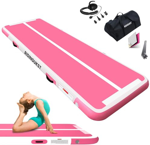 RISINGUKST Air Gymnastics Track Tumbling Mat Inflatable, 6.6ft 10ft 13ft 16ft 20ft Training Mats 4/8 Inch Thickness, Air Roller Air Barrel (RosaPink, 200 * 100 * 10cm)