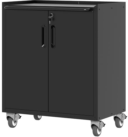 BIZOEIRON Armoire de Rangement en métal avec roulettes, Armoire à Outils roulante avec Portes et étagères, Armoire de Rangement de Garage verrouillable, à Monter