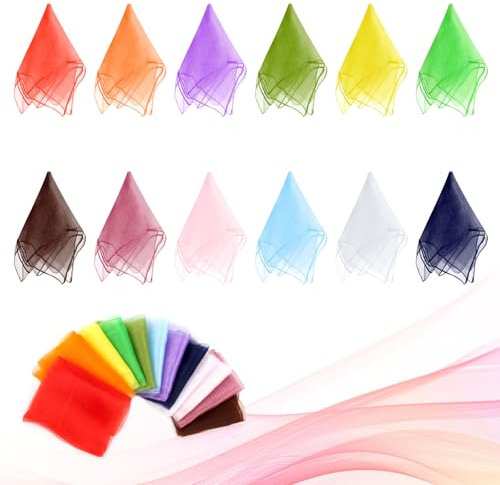 AWAMRWA Chiffontücher - 12 Stück 60x60cm Square Bunte Jongliertücher Seidentücher Baby Schwungtuch Bunte Tücher Kinder für Tanzen, Jonglieren, Sensorisches, Tanztücher