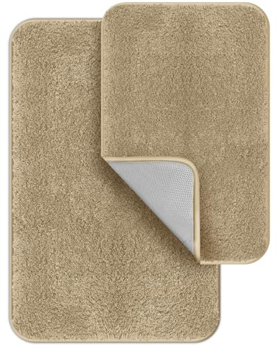 Digiroot Badezimmerteppich Set 2 teilig Badematte rutschfest waschbar Badteppich saugfähig und schnell trocknend Duschvorleger Garnbüschel-Material sehr weich 40 x 60 cm 50 x 80 cm Beige